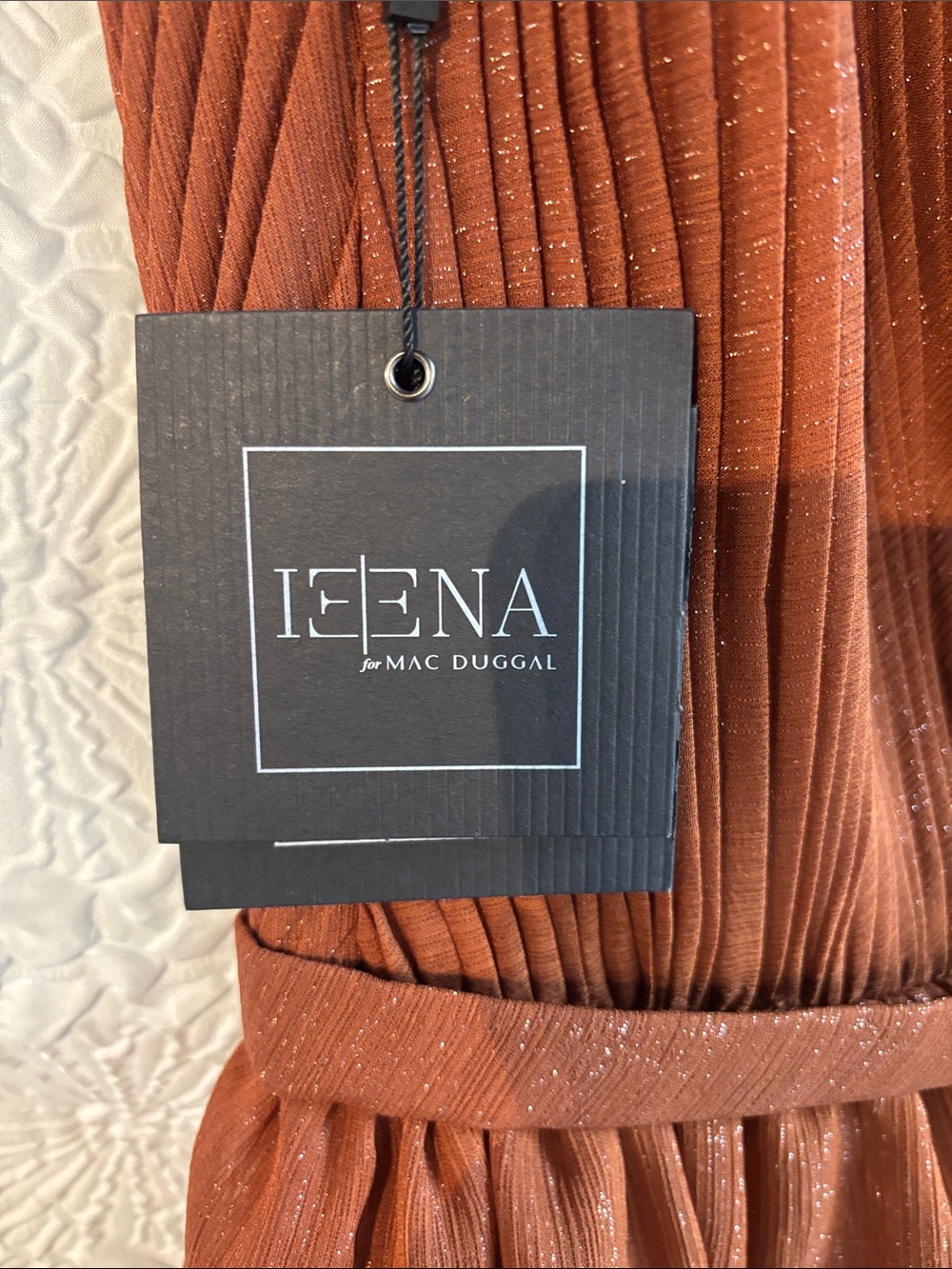 Ieena for Mac Duggal 49287 Nutmeg Tiered V-Neck Maxi Gown - Picture 8 of 9